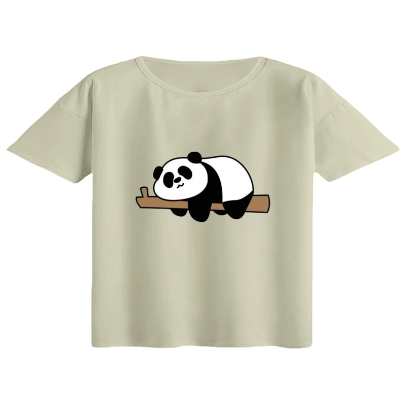 کراپ تی‌شرت آستین کوتاه زنانه مدل پاندا و شاخه