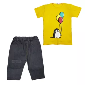 ست تی شرت و شلوارک پسرانه مدل پنگوئن و بادکنک