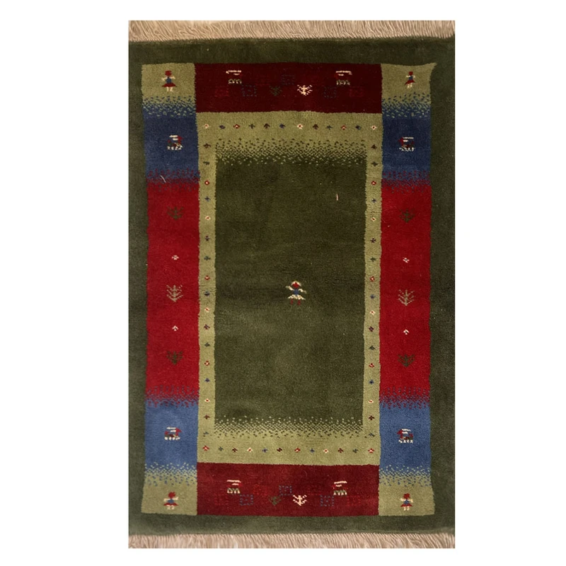 گبه دستبافت قشقایی یک متری کد NKP.RJ0063 زمینه سبز