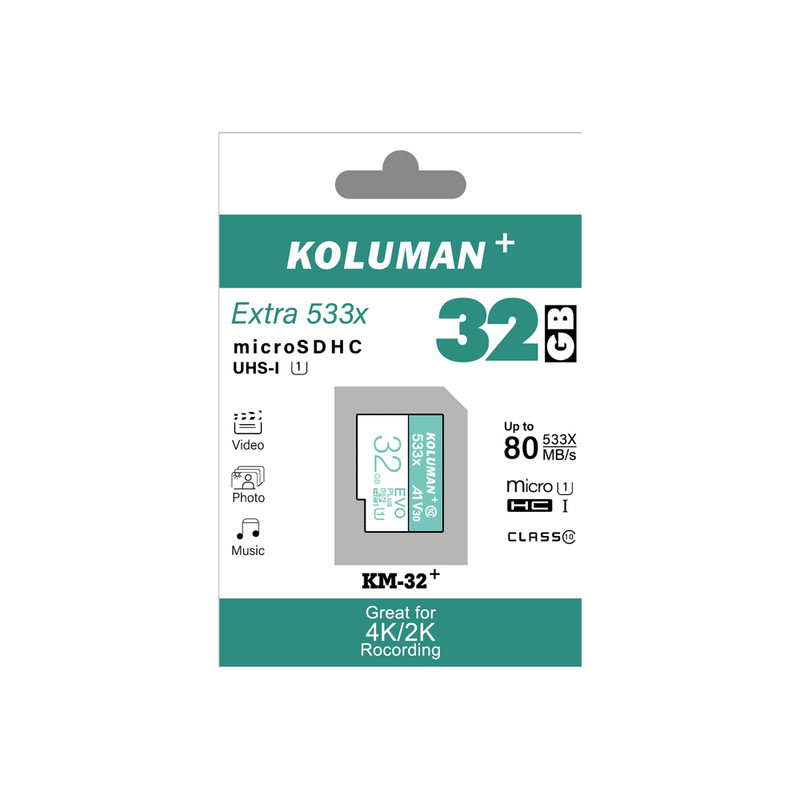 کارت حافظه microSDHC کلومن پلاس مدل +KM-32 کلاس 10 استاندارد UHS-I سرعت 80MBps ظرفیت 32 گیگابایت