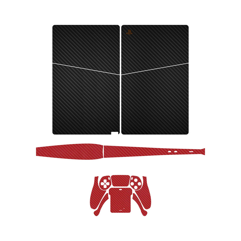 برچسب کنسول و دسته بازی PS5 Slim Digital Edition ماهوت مدل Carbon Fiber_Red Fiber