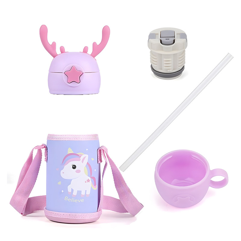 فلاسک کودک مدل شاخ گوزن طرح یونیکورن گنجایش 0.5 لیتر