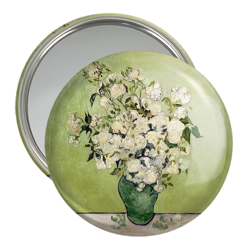 آینه جیبی خندالو مدل نقاشی گلدان رز اثر ونسان ونگوگ کد 25476