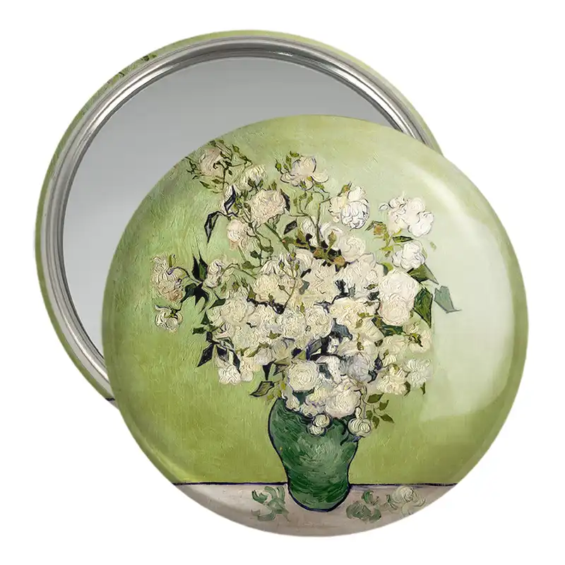 آینه جیبی خندالو مدل نقاشی گلدان رز اثر ونسان ونگوگ کد 25476