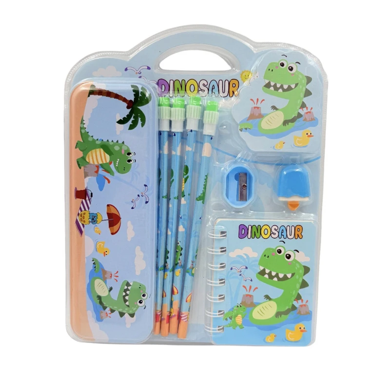 بسته لوازم التحریر مدل دایناسور مجموعه ۸ عددی
