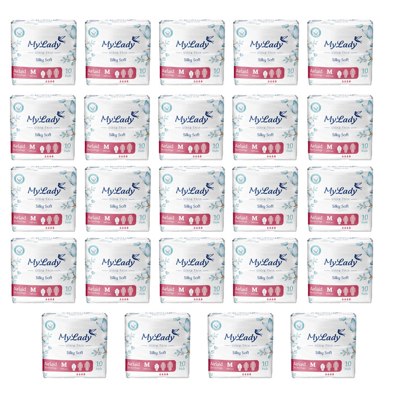 نوار بهداشتی بالدار خیلی نازک شب مای لیدی مدل silky soft سایز M بیست و چهار بسته 10 عددی