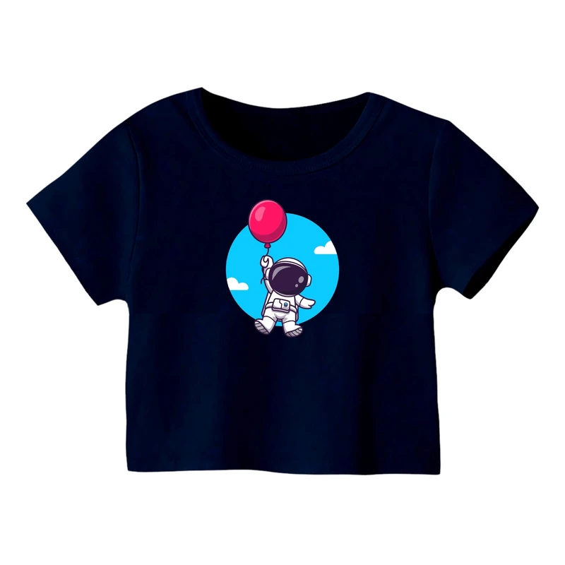 کراپ‌ تی‌شرت آستین کوتاه زنانه مدل فضانورد کد 13