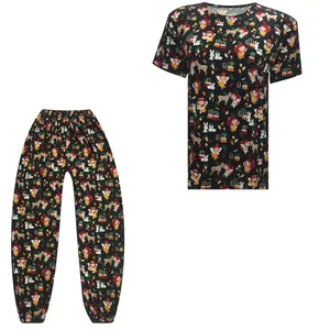 ست تی شرت آستین کوتاه و شلوار زنانه مدل گیاهی ابر و بادی کد tm-1827 رنگ مشکی