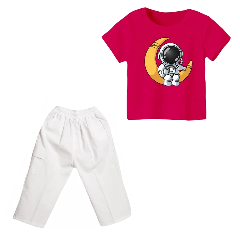 ست تی شرت و شلوارک دخترانه مدل فضانورد کد ۱۱