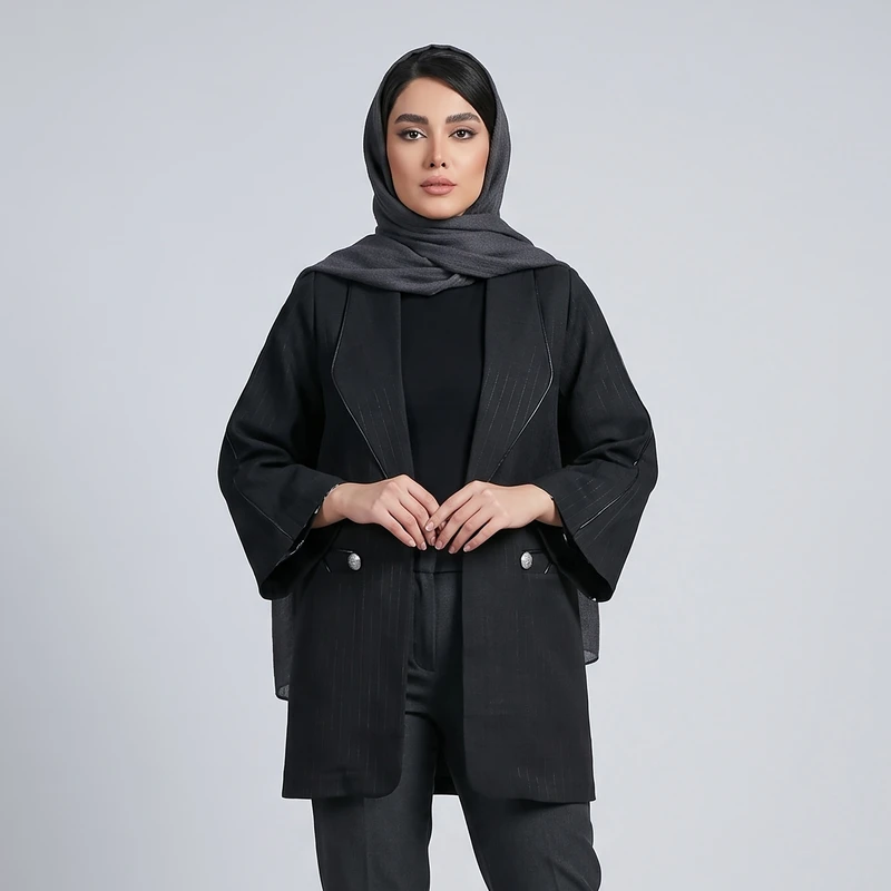 مانتو زنانه شانتون جلو باز آستین بلند زاگرس پوش مدل 8225