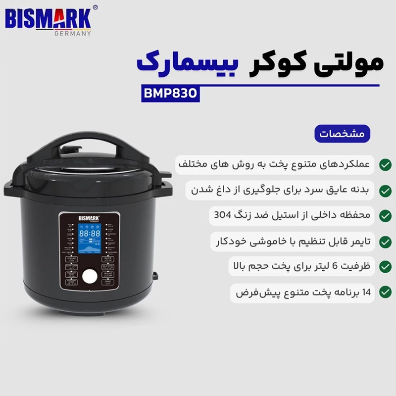 زودپز برقی 6 لیتری بیسمارک مدل BMP830