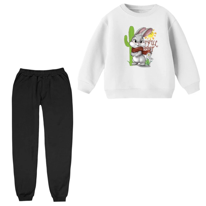 ست سویشرت و شلوار راحتی بچگانه مدل خرگوش و کاکتوس 