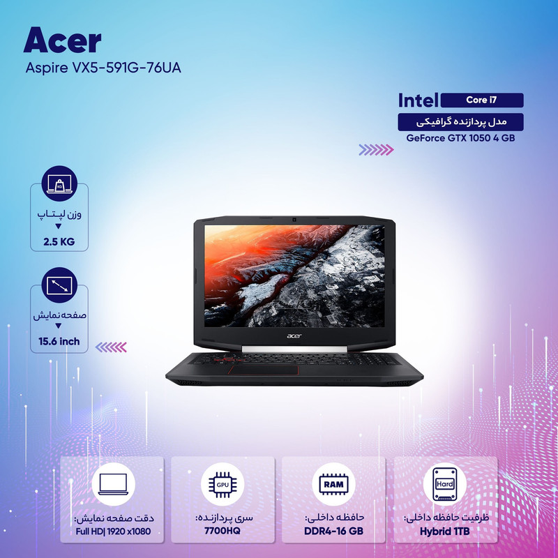 لپ تاپ 15 اینچی ایسر مدل Aspire VX5-591G-76UA