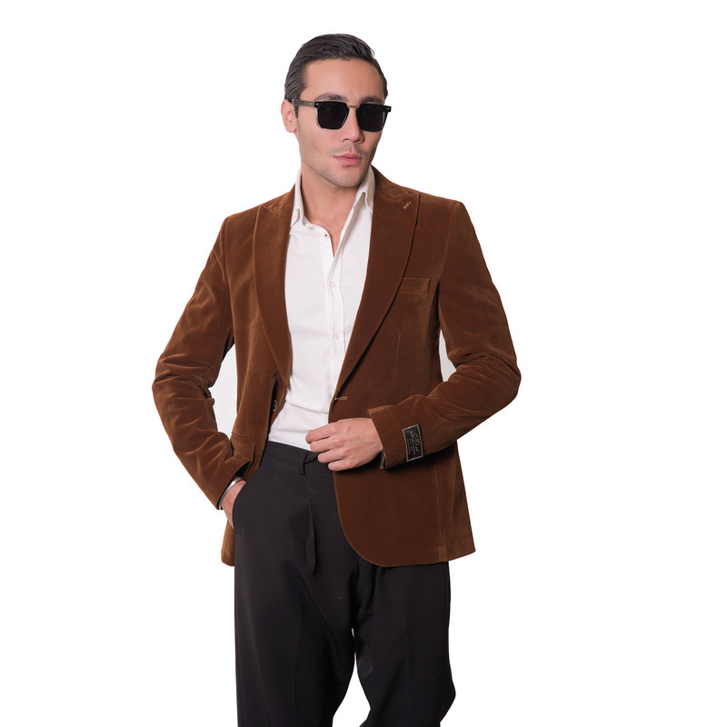 کت تک مردانه مدل مخمل ساده 1-1 رنگ شتری
