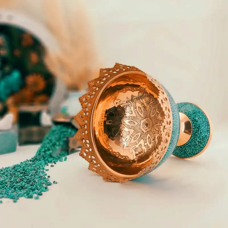 ست سه تکه گلدان و آجیل خوری فیروزه کوبی مدل F012 کد F064