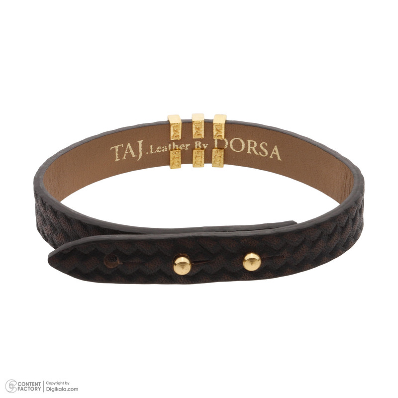 دستبند چرم و طلا 18 عیار مردانه تاج مدل G261A