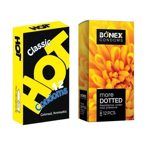 کاندوم بونکس مدل More Dotted بسته 12 عددی به همراه کاندوم هات مدل Classic Aromatic بسته 12 عددی