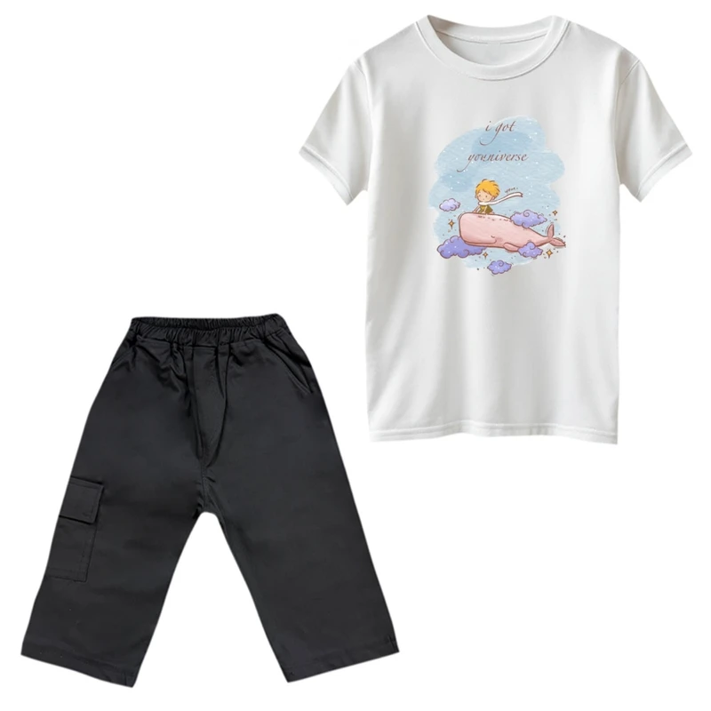 ست تی‌شرت و شلوارک پسرانه مدل شازده کوچولو و نهنگ