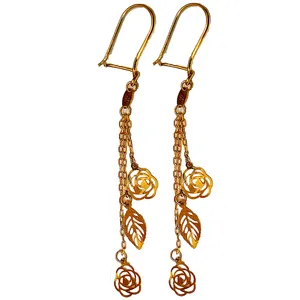 گوشواره طلا 18 عیار زنانه مدل آویز گل و برگ کد 74