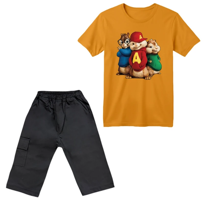 ست تی‌شرت آستین کوتاه و شلوارک پسرانه مدل آلوین و سنجاب ها کد 01 