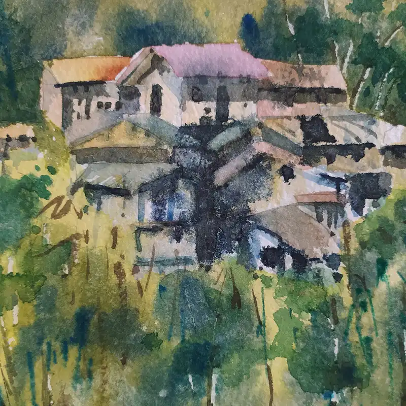 نقاشی آبرنگ طرح روستای گیلان کد 70