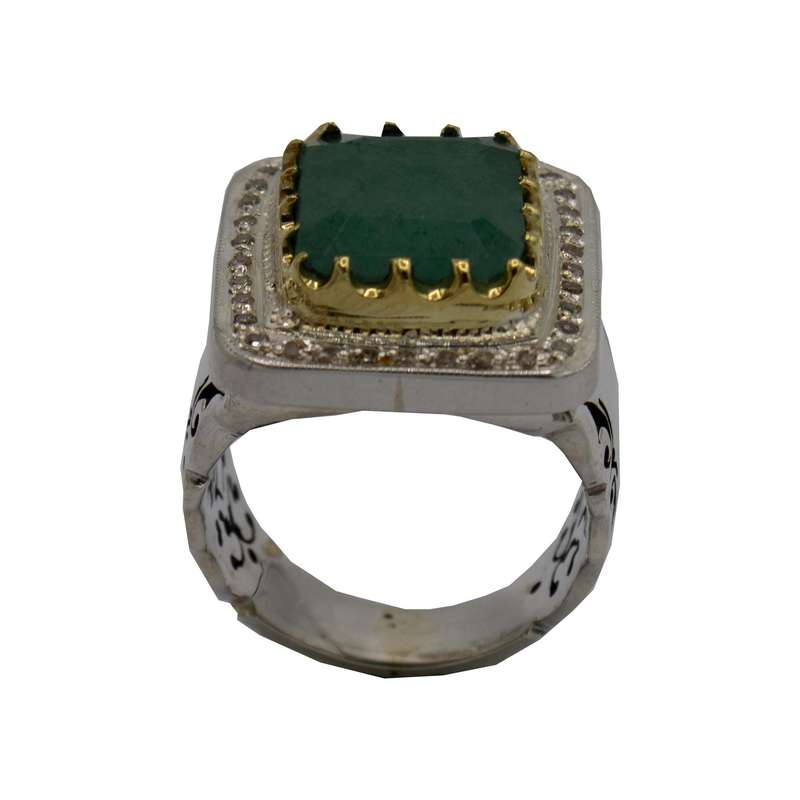 انگشتر نقره مردانه مدل  زمرد طبیعی