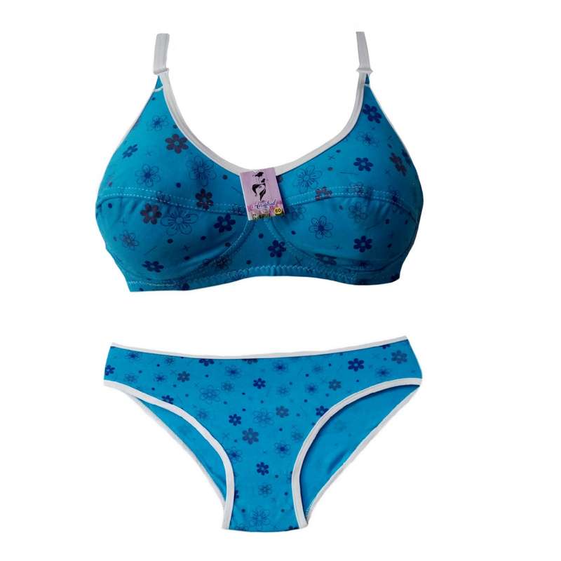 ست شورت و سوتین زنانه مدل گلدار رنگ آبی