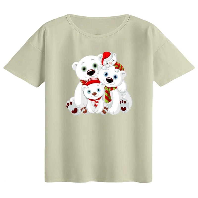 تی‌شرت اورسایز آستین کوتاه زنانه مدل باکسی طرح خرس کریسمس کد 1