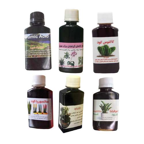 کود مایع برگ سبز و کاکتوس و مولتی کود و سانسوریا و زاموفیلیا و هیومیک اسید مدل 1001 حجم 120 میلی لیتر بسته 6 عددی
