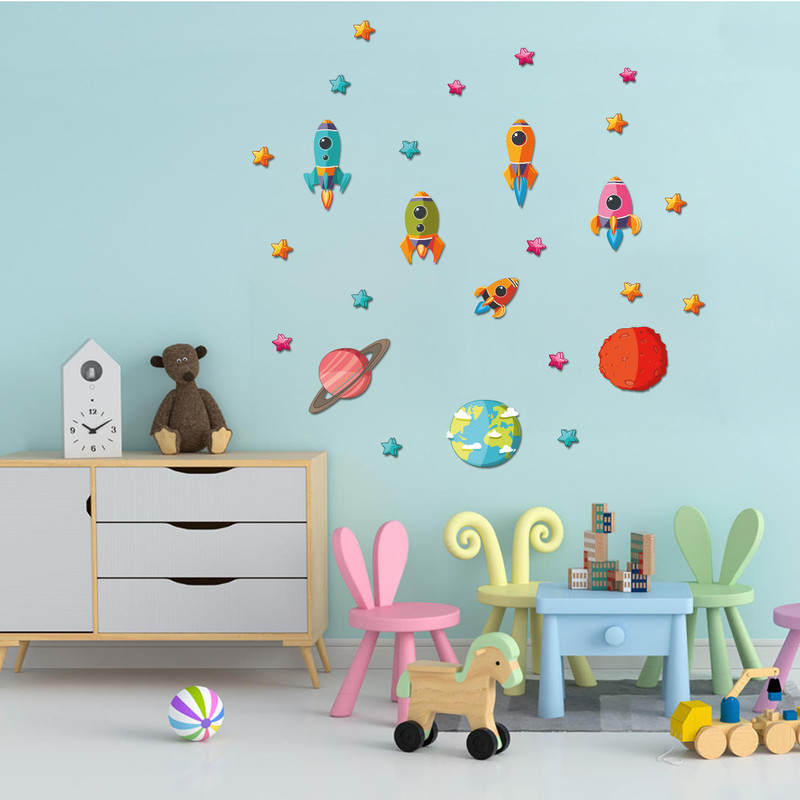 استیکر چوبی کودک باروچین مدل سفینه های فضایی کد 1254