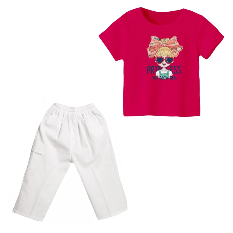 ست تی شرت و شلوارک دخترانه مدل دخترک کد 12