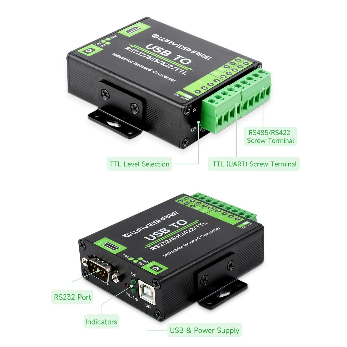 مبدل صنعتی USB به سریال ویوشیر مدل RS232/485/422/TTL