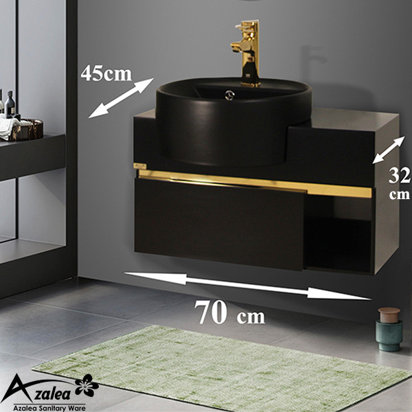 ست کابینت و روشویی آزالیا مدل Milana70M2 به همراه آینه گرد و شلف