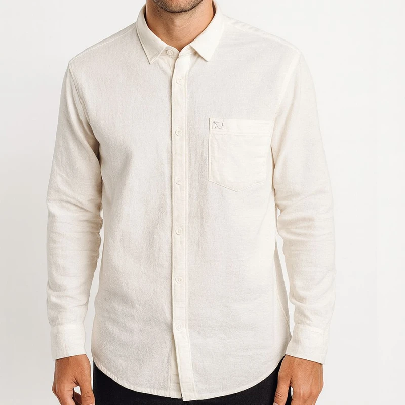 پیراهن آستین بلند یقه برگردان مردانه مدل کنفی تک جیب
