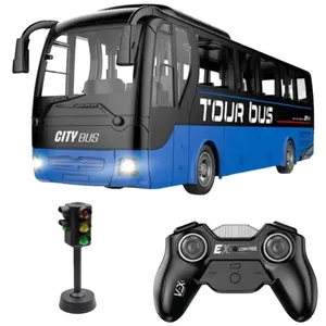 ماشین بازی کنترلی ناب سل مدل اتوبوس توریست بین شهری چراغدار موزیکال شارژی به همراه چراغ راهنمایی