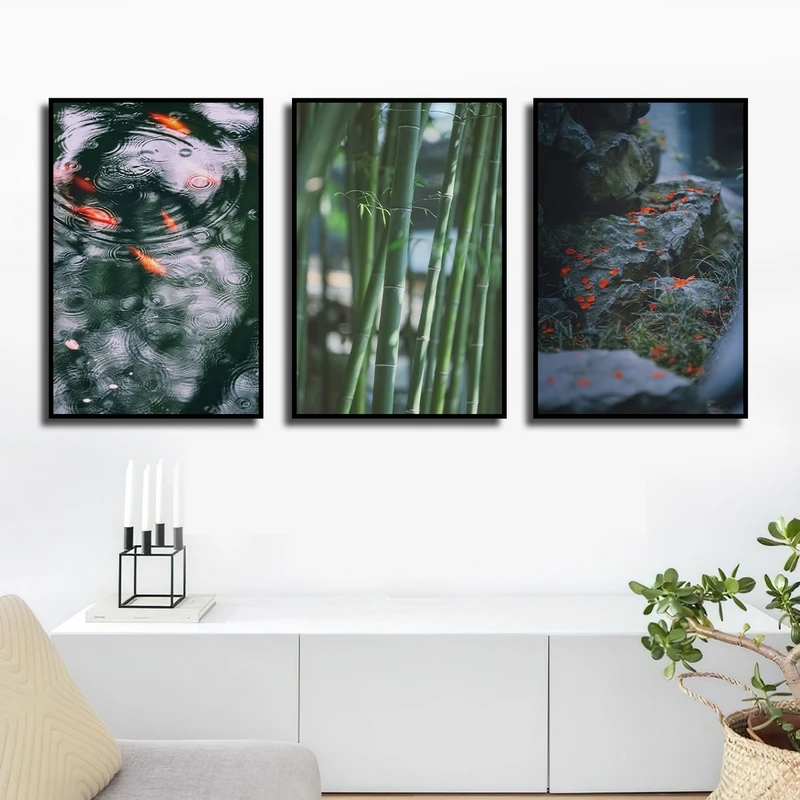 تابلو بکلیت طرح طبیعت و درخت بامبو مدل شاین اکلیلی B-2403 مجموعه 3 عددی