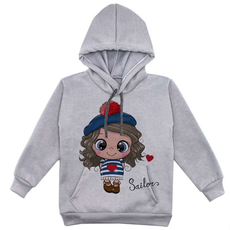 هودی دخترانه مدل کلاه دار F23 رنگ طوسی