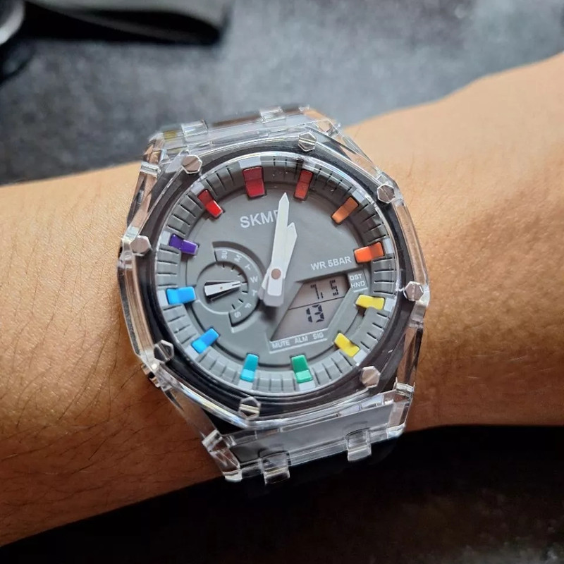 ساعت مچی عقربه ای اسکمی مدل دو زمانه بند پیو کرنوگراف کد 2100