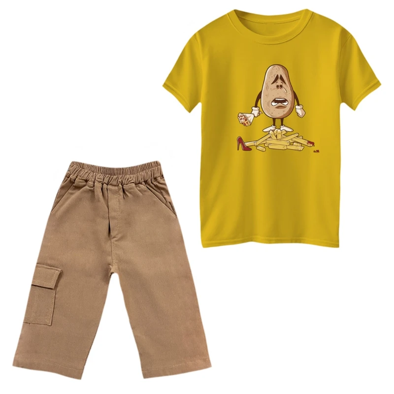 ست تی‌شرت و شلوارک پسرانه مدل سیب زمینی