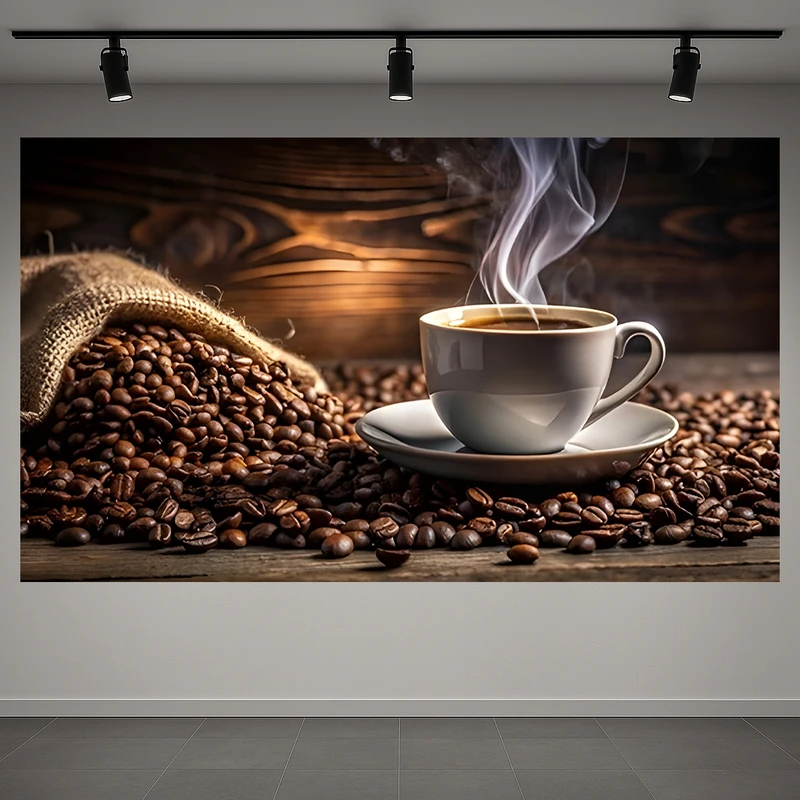 پوستر پارچه ای طرح مخمل فنجانه قهوه مدل دانه قهوه کد AR3059383