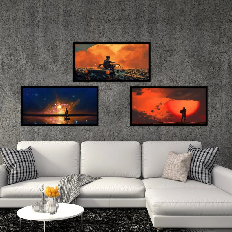 تابلو بکلیت طرح کهکشانی و غروب فانتزی مدل B-555 مجموعه 3 عددی