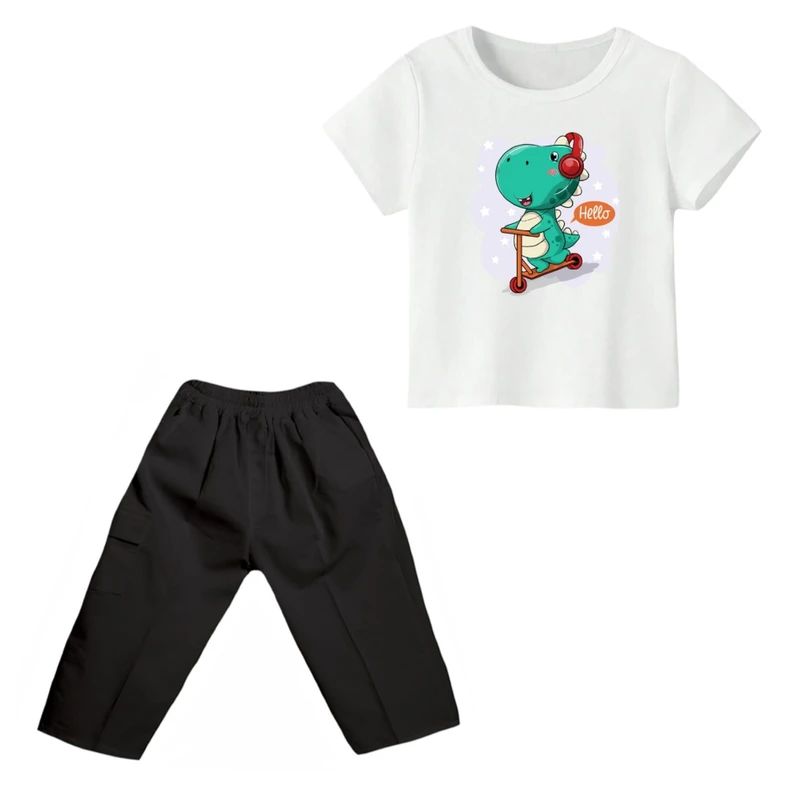 ست تی شرت و شلوارک پسرانه مدل دایناسور کد ۳