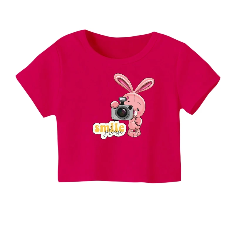 کراپ‌ تی‌شرت آستین کوتاه زنانه مدل خرگوش کد ۱۷