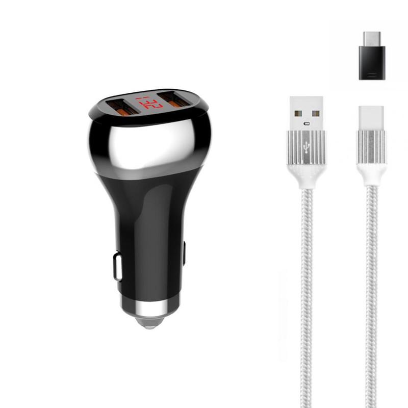 شارژر فندکی الدینیو مدل C2 به همراه کابل تبدیل USB به USB-C /microUSB