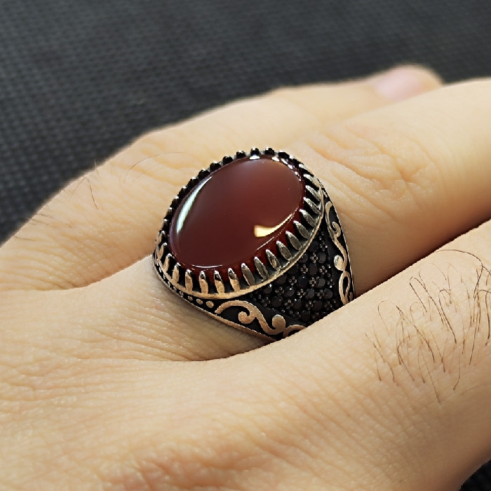 انگشتر نقره مردانه مدل سنگ عقیق اسپرت کد 54