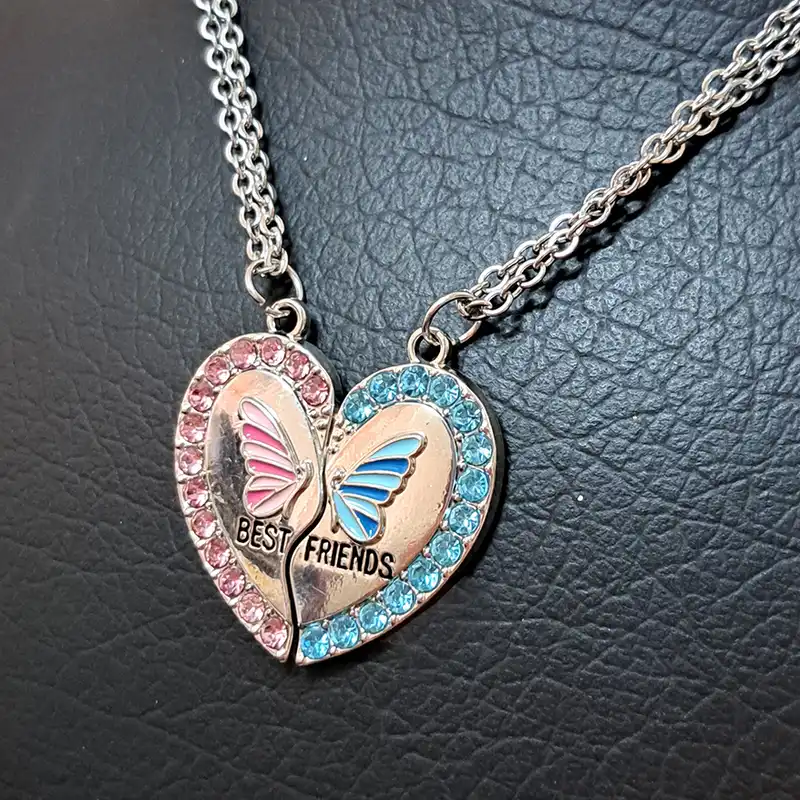 گردنبند دخترانه مدل قلب بست فرندز پروانه ای بسته 2 عددی