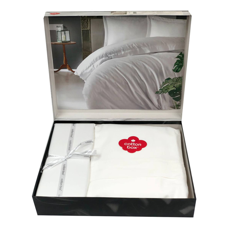 سرویس ملحفه کاتن باکس مدل Elegant Beyaz تک نفره 3 تکه