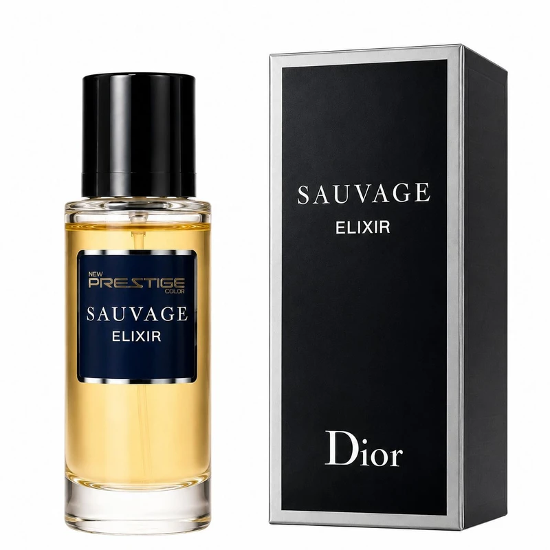 عطر جیبی مردانه نیو پرستیژ کالر مدل Sauvage Elixir با رایحه تلخ حجم 35 میلی‌لیتر