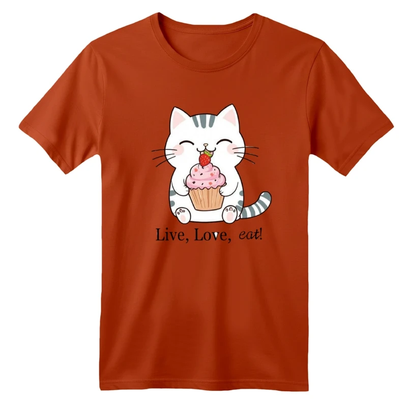 تی شرت آستین کوتاه بچگانه مدل گربه و کاپ کیک