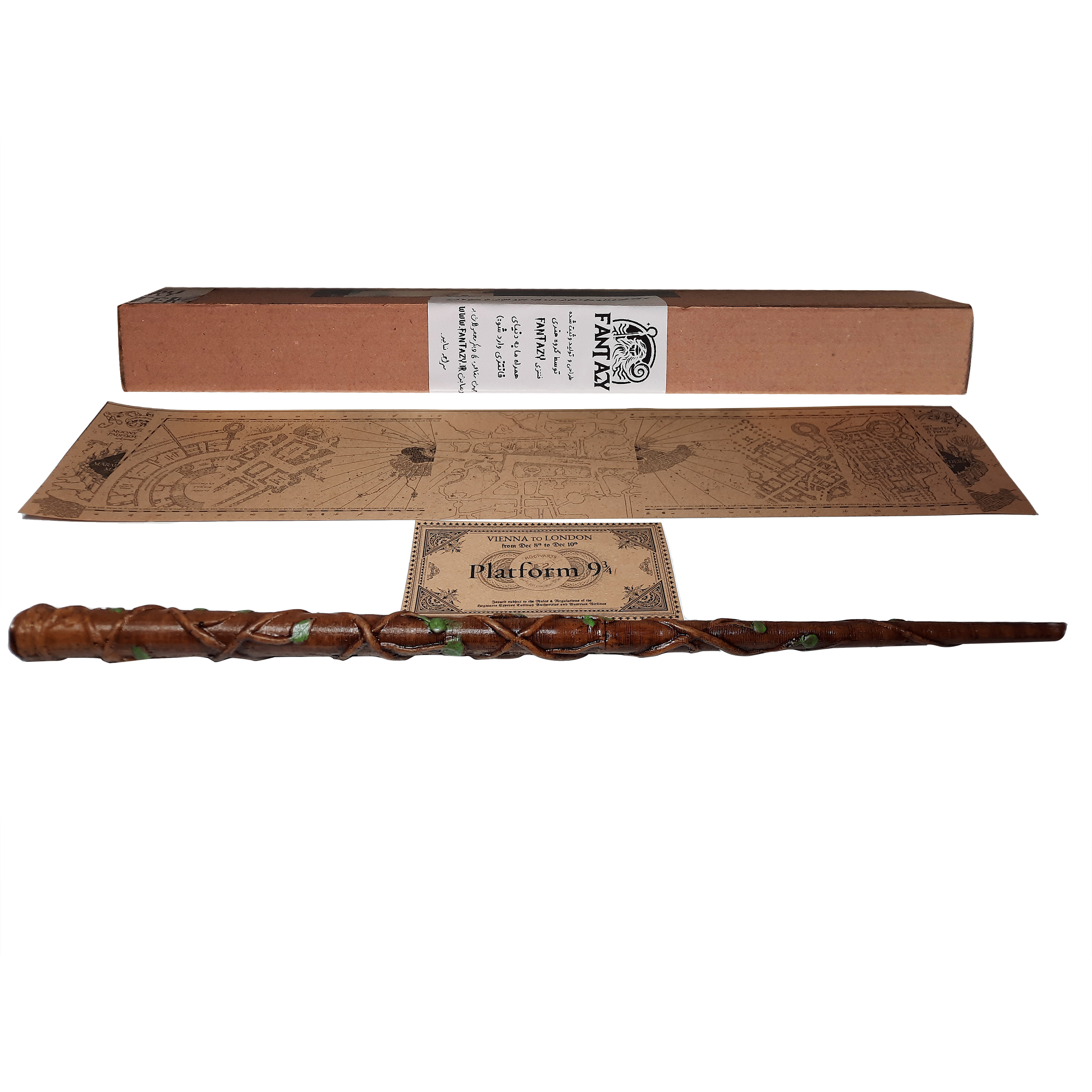 اسباب بازی زینتی مدل چوب دستی هری پاتر طرح هرمیون گرنجر به همراه کارت قطار و نقشه غارتگر